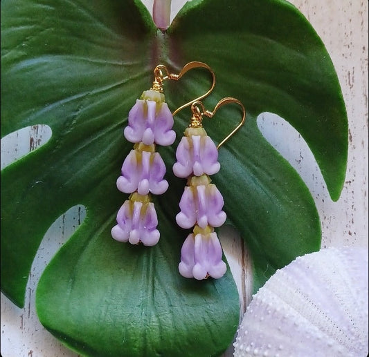 Crown Flower | Purple | Dangle | Small Flower Earrings | Hawaiian Flower Earrings | Gold | Silver (Pack of 3) SRP $32.00