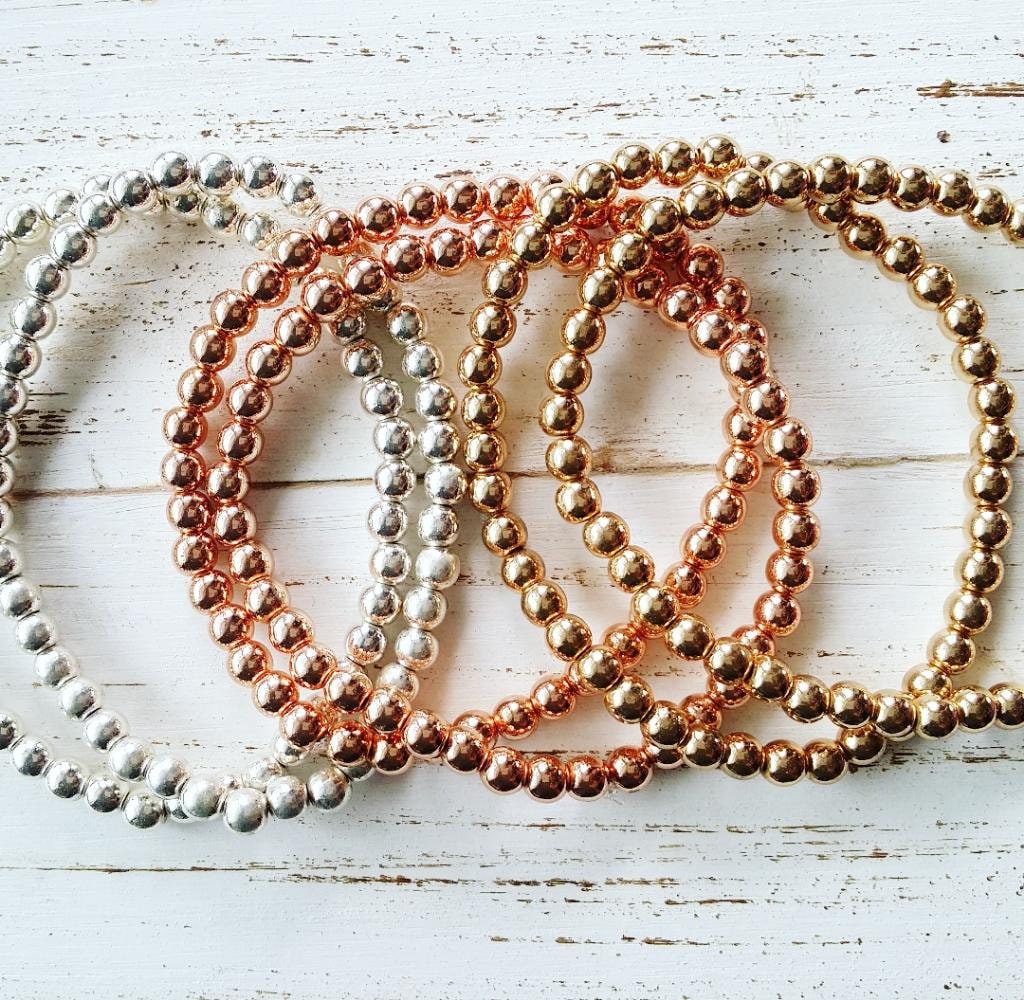 Hematite Bracelet | Stretchy | Healing Jewelry | Gold Ball Bracelet | Gold | Silver | Rose Gold (Pack of 3) SRP $12.00