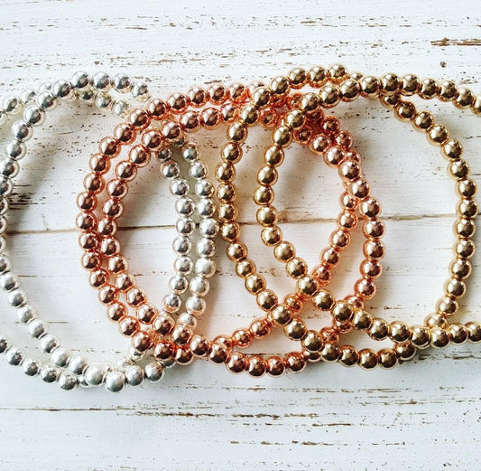Hematite Bracelet | Stretchy | Healing Jewelry | Gold Ball Bracelet | Gold | Silver | Rose Gold (Pack of 3) SRP $12.00