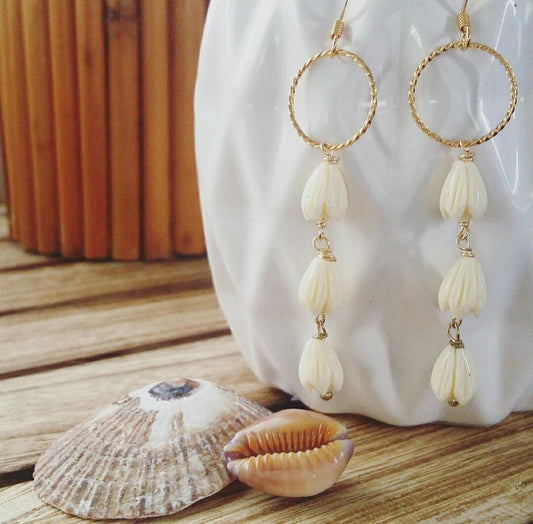 Pikake Flower Dangle Hoop | Twisted Hoops | Small Hoop | Hawaiian Flower Earrings | Gold Dangles (Pack of 3) SRP $20.00