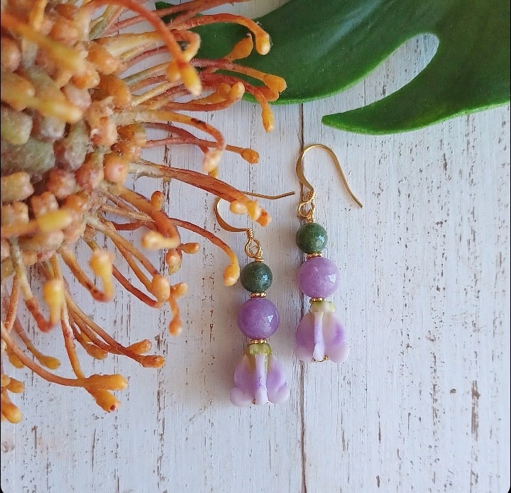 Crown Flower | Purple | Dangle | Small Flower Earrings | Hawaiian Flower Earrings | Gold | Silver (Pack of 3) SRP $26.00