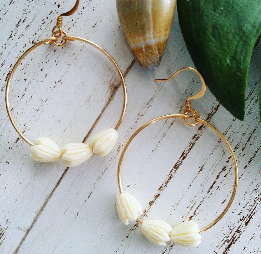 Pikake Flower Hoop | Medium Hoop | Small Flower Earrings | Hawaiian Flower Earrings | Gold Hoops (Pack of 3) SRP $16.00