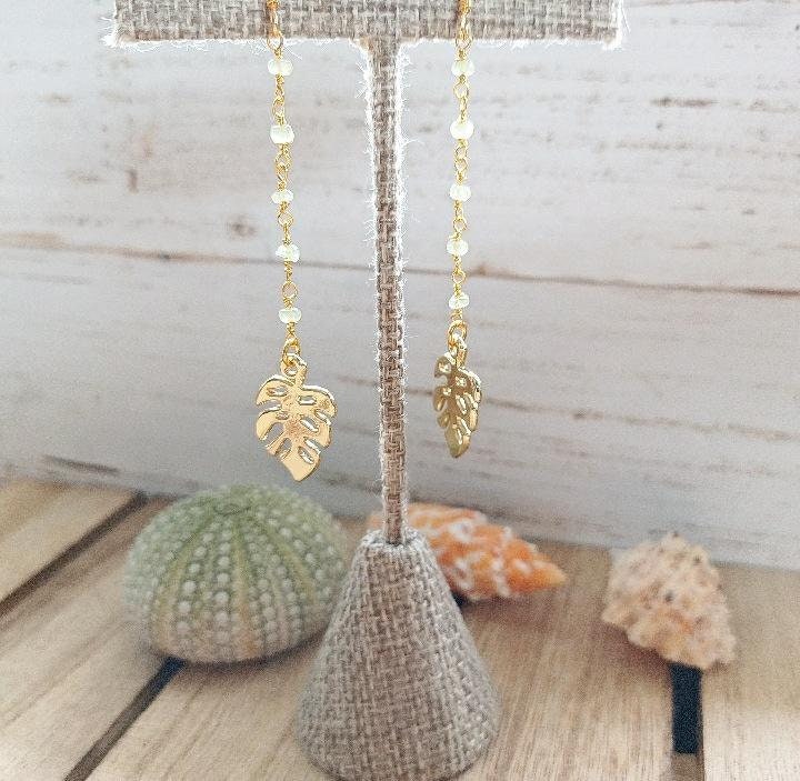 Peridot Monstera Dangle Earrings | Gold Leaf Earrings | Tropical | Gemstone (Pack of 3) SRP $18.00