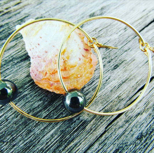 Hematite Hoops| Healing Stone| Silver Hematite| Hematite Earrings for Women| Medium Hoop| Dark Grey Earrings| Silver Ball Earrings (Pack of 3) SRP $10.00