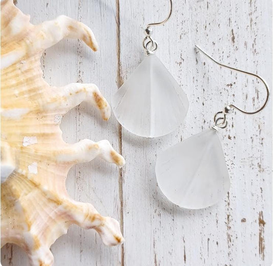 Clam Shell Sea Earrings | White Sea Glass Jewelry | Frosty Sea Glass | Tropical | Gold | Silver (Pack of 3) SRP $8.00