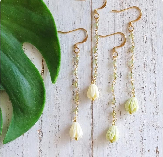 Pikake Flower Peridot Dangle | Single | Flower Earrings | Hawaiian Flower Earrings | Gemstone Jewelry (Pack of 3) SRP $20.00