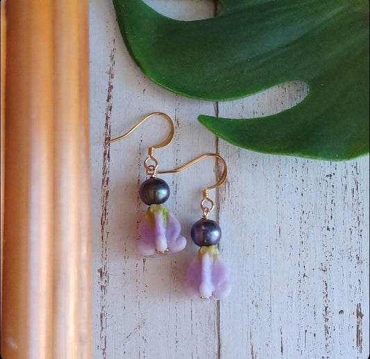Pearl | Crown Flower | Purple | Dangle | Small Flower Earrings | Hawaiian Flower Earrings | Gold | Silver (Pack of 3) SRP $28.00