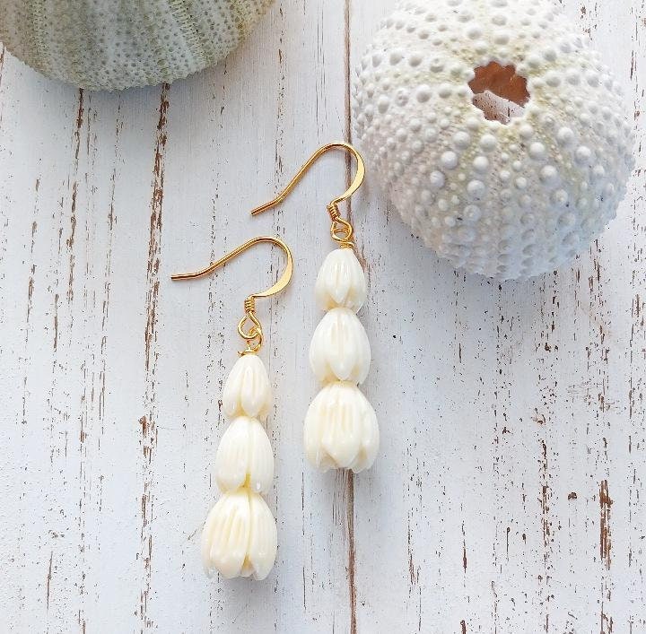 Pikake Flower Dangle | Cream | Small Flower Earrings | Hawaiian Flower Earrings | Gold | Silver (Pack of 3) SRP $18.00