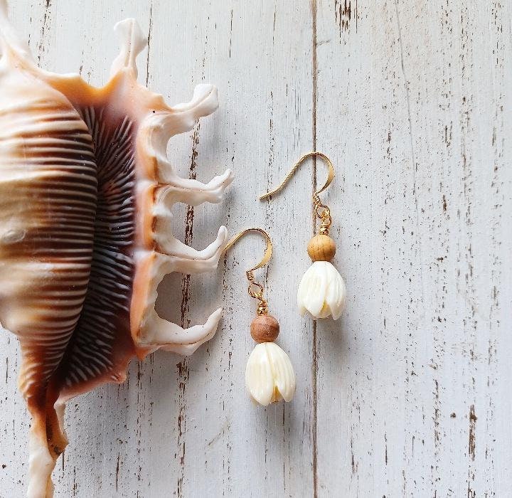 Pikake Flower Sandalwood Dangle | Small Flower Earrings | Hawaiian Flower Earrings | Gold | Silver (Pack of 3) SRP $12.00