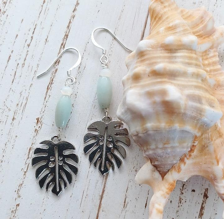 Monstera Earrings | Silver Leaf Earrings | Amazonite | Shell Earrings| Tropical (Pack of 3) SRP $16.00