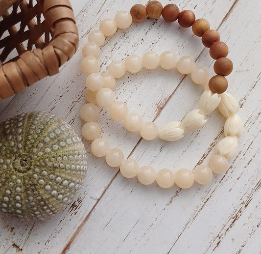 Pikake Sandalwood Bracelets | Hawaiian Flower | Yellow Jade | Jade | Gemstone | Stretchy Bracelets (Pack of 3) Jade SRP $22.50 Jade & Sandalwood SRP $24.50