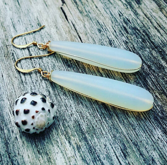 Moonstone Opal Sea Glass Earrings | Wire Wrapped Jewelry | Sea Glass Jewelry (Pack of 3) SRP $10.00