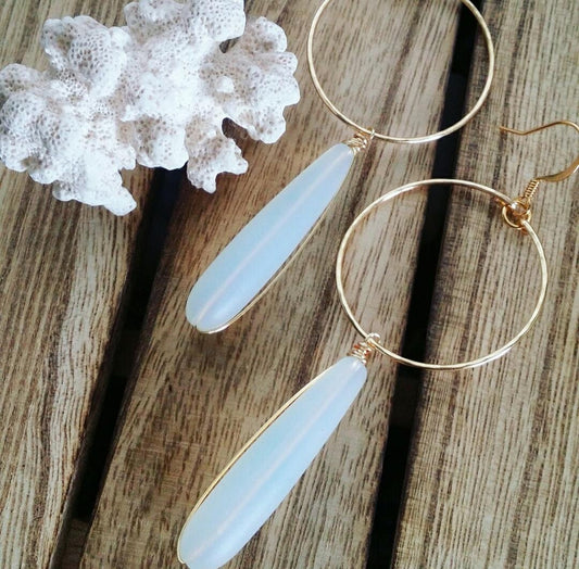 Opal Sea Glass Hoop Earrings | Medium Hoops | Moon Stone Opal | Sea Glass Jewelry | Shell Jewelry | Gold | Silver (Pack of 3) SRP $12.00