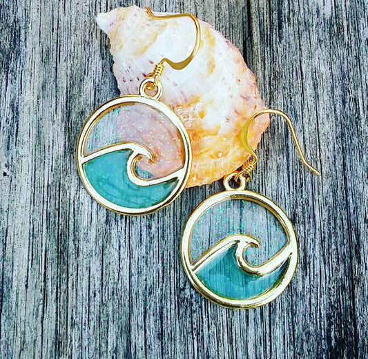 Turquoise Wave Earrings | Gold Wave Earrings | Small | Surf | Ocean | Glazed | Surf Earrings | Ocean Wave Jewelry (Pack of 3) SRP $10
