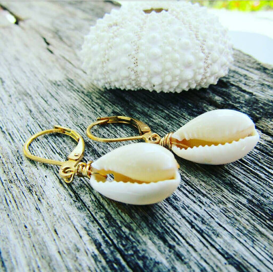 Cowry Earrings | Lever Back Style | Cowrie Shell | Shell Jewelry | Handmade in Hawaii (Pack of 3) SRP $8.00