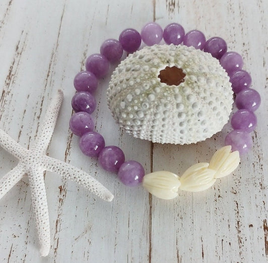 Pikake Beaded Bracelets | Purple Jade | Jasmine flower | Gemstone Beads | Stretchy Bracelet (Pack of 3) SRP $34.00
