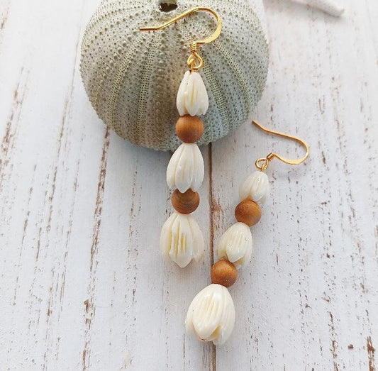 Pikake Flower Sandalwood Dangle | Small Flower Earrings | Hawaiian Flower Earrings | Gold | Silver (Pack of 3) SRP $20.00