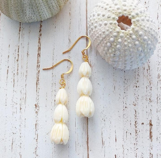 Pikake Flower Dangle | Cream | Small Flower Earrings | Hawaiian Flower Earrings | Gold | Silver (Pack of 3) SRP $18.00