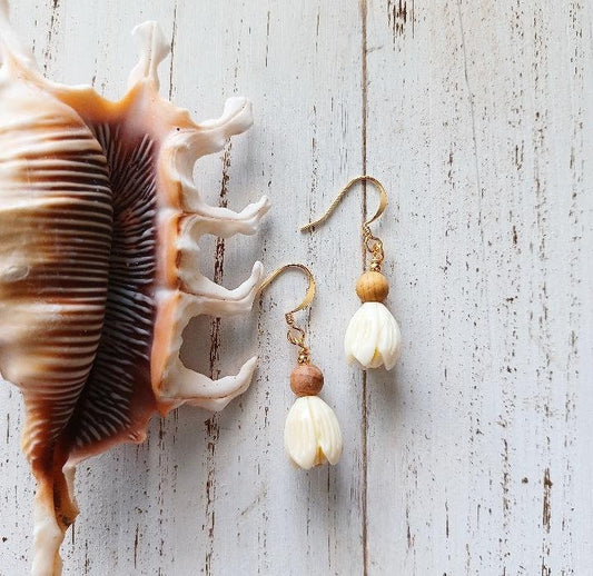 Pikake Flower Sandalwood Dangle | Small Flower Earrings | Hawaiian Flower Earrings | Gold | Silver (Pack of 3) SRP $12.00