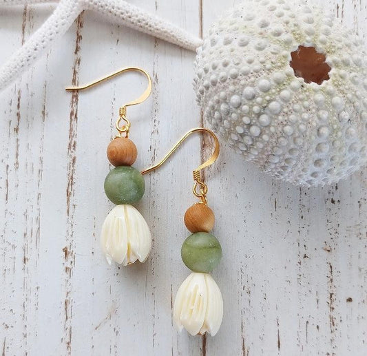 Pikake Flower | Jade | Sandalwood | Dangle | Small Flower Earrings | Hawaiian Flower Earrings | Gold | Silver (Pack of 3) SRP $16.00