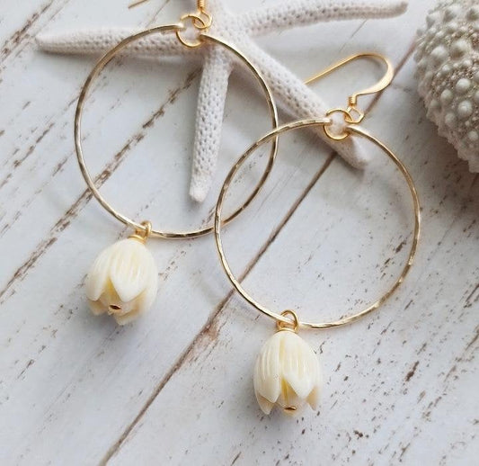 Pikake Flower Hoop | Medium Hoop | Single | Flower Earrings | Hawaiian Flower Earrings | Gold Hoops (Pack of 3) SRP $12.00