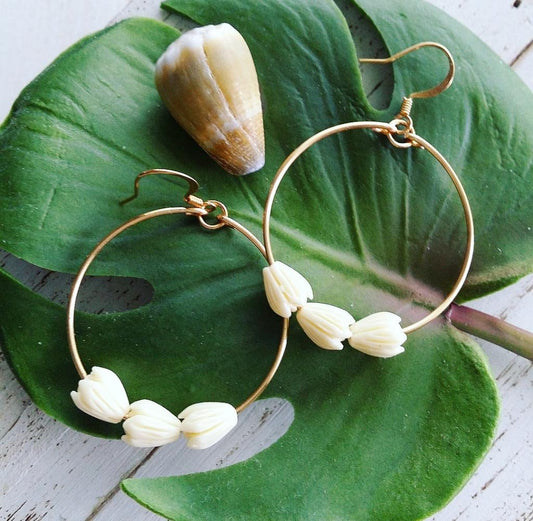 Pikake Flower Hoop | Medium Hoop | Small Flower Earrings | Hawaiian Flower Earrings | Gold Hoops (Pack of 3) SRP $16.00