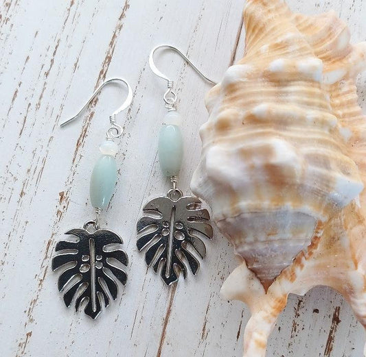 Monstera Earrings | Silver Leaf Earrings | Amazonite | Shell Earrings| Tropical (Pack of 3) SRP $16.00
