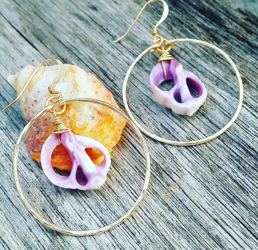 Cebu Sea Shell Hoop Earrings | Purple Sliced Shell Earrings | Shell Jewelry | Medium Hoops | Beach Lover Gift | Shell Hoops (Pack of 3) SRP $12.00
