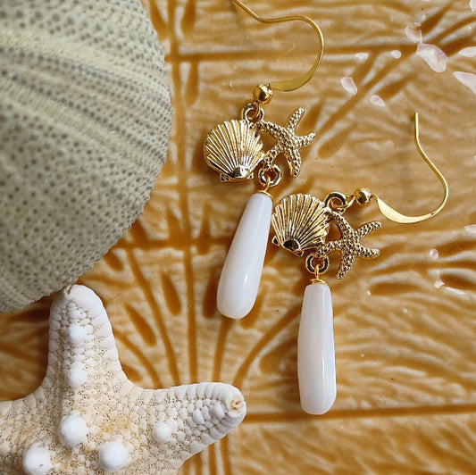 Mother of Pearl Flower | Starfish| Clamshell Earrings | Shell Jewelry | Beachy Jewelry | Gold | Silver (Pack of 3) SRP $14.00