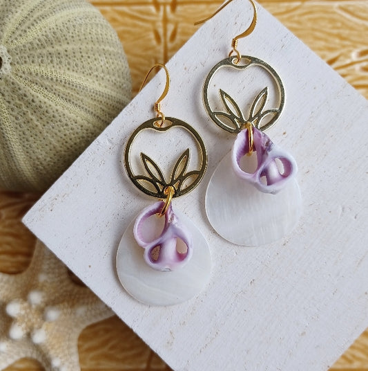 Lotus Hoop Earrings | Gold Cebu Shell | Mother of Pearl Earrings | Shell Jewelry (Pack of 3) SRP $18.00
