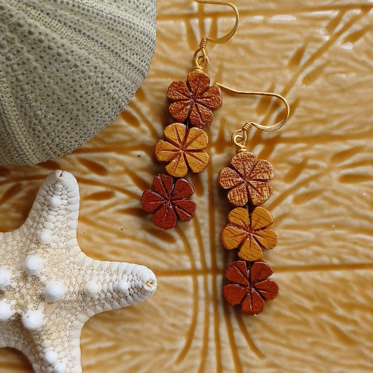 Plumeria Flower Dangle | Small Flower Earrings | Hawaiian Flower Earrings | Wood Flower | Gold | Silver (Pack of 3) SRP $12